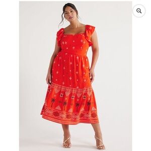 Sofia Vergara Orange Tropical Boho Pull-On Flowy Midi Skirt size S/ top XS